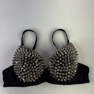 Studded/Spiked black with silver decorative bra in sz S/M